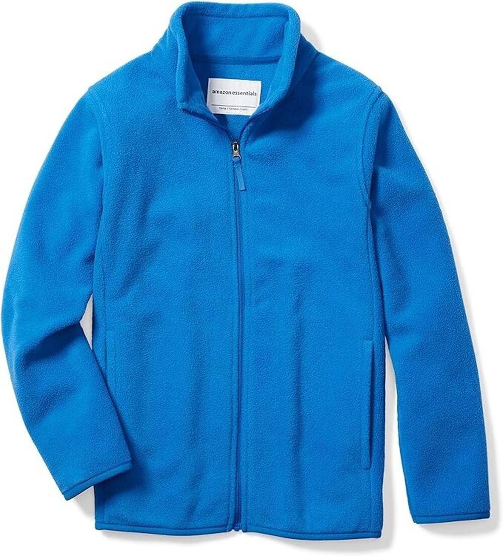 Boy's Amazon Essentials Polar Fleece Full-Zip Mock Jacket, Blue, Size 10